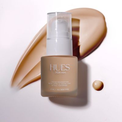 Hues for Him Foundation for Men - Full-Coverage, Lightweight &amp; Hydrating Fit | Natural Coverage | Oil Control &amp; Perfect Fit for Mens Faces | Available in 4 Shades | Fresh Canvas