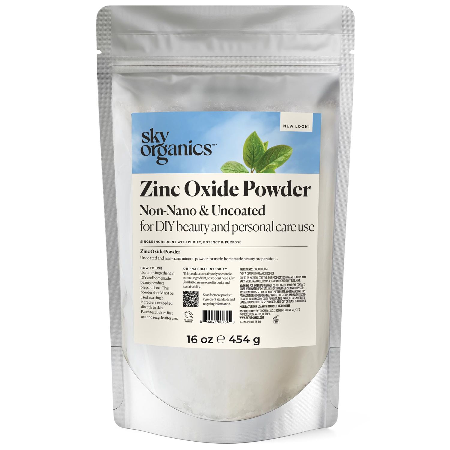 Sky Organics - Zinc Oxide Powder, 16 oz - Non-Nano &amp; Uncoated - Make Your Own Lotion, Deodorant, Cream, Soap - DIY Essentials - Resealable Bag - Natural, Vegan &amp; Cruelty Free - Beauty &amp; Personal Care