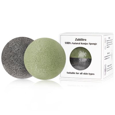 Zabiltro Natural Konjac Facial Sponges - Semicircles - for Gentle Face Cleansing and Exfoliation Eco-Friendly - Skincare Face Body Washing Cleaning - with Activated Charcoal and Aloe Vera,2pc. Set