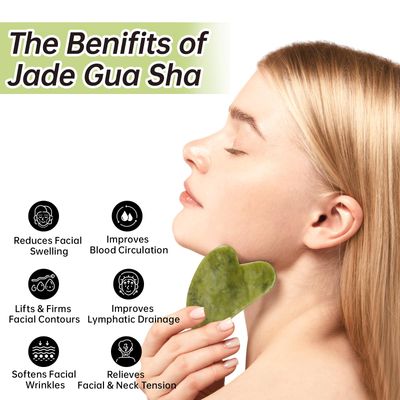 Olaemuo Jade Gua Sha and Face Roller, Real Jade Gua-Sha Stone Facial Tools Set for Reduce Puffiness, Body Guasha Tool for Relieve Neck Tension, Skincare Beauty Massager as Present for Women, Green