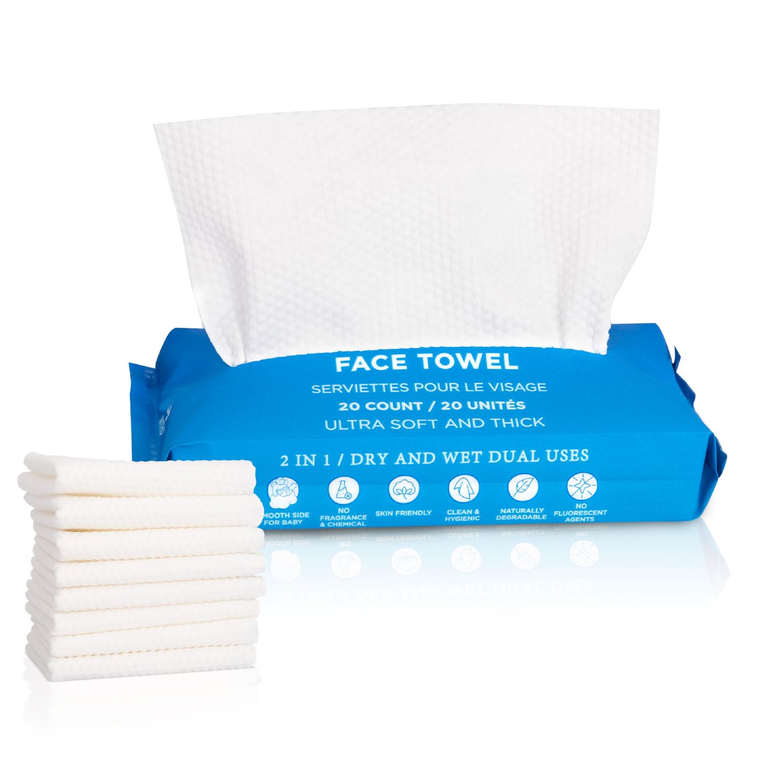 WITHU Disposable Face Towels, Ultra Soft, Thick Towelettes, Hygienic Makeup Remover, Facial Cleansing Wipes, Dry Washcloth &amp; Napkins, Multi-Use/Travel