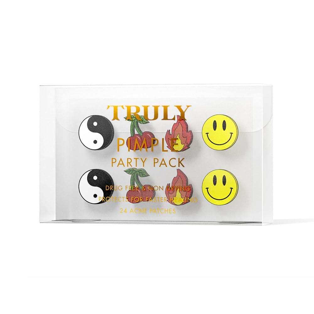 Truly Beauty Pimple Party Pack with Hydrocolloid Acne Patches - Pimple Patch Cute - Zit Patch - Pimples Patches Face - Pimple Stickers - Cute Pimple Patches - 24 CT - 12 mm