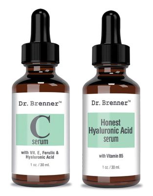 Vitamin C Serum 20% Pure L-Ascorbic Acid, Ferulic Acid, Vitamin E and HA and Hyaluronic Acid Serum with Vitamin B5 for Face and Eyes Natural Anti Aging Anti Wrinkle Set of 2 by Dr. Brenner