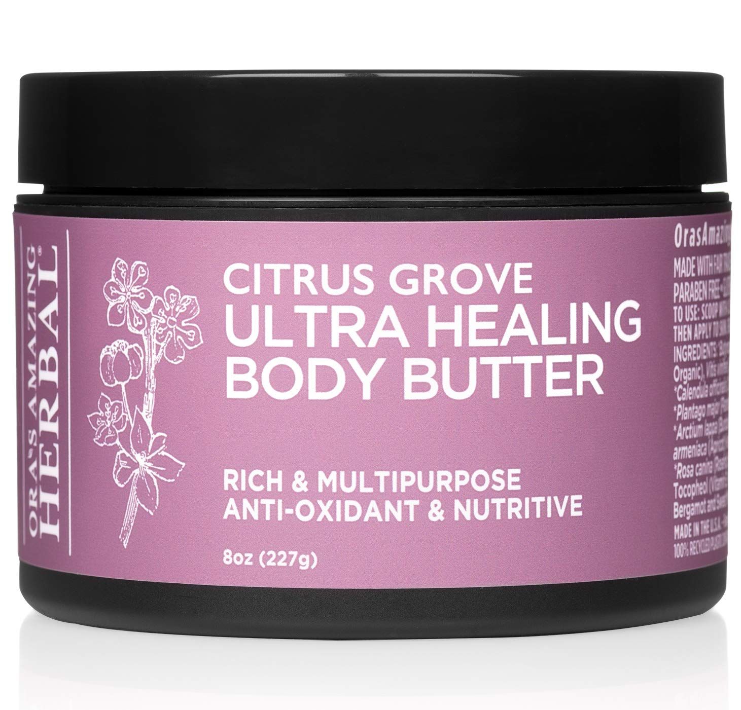 Ora&#39;s Amazing Herbal Ultra Healing Body Butter, Intensive Moisturizer For Dry Skin, Marjoram &amp; Bergamot Essential Oil, 8 oz, Citrus Grove Scent