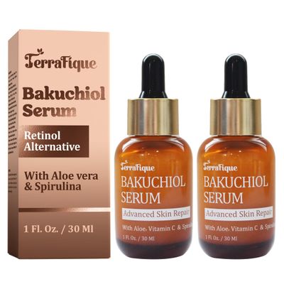 Terrafique Bakuchiol Serum for Face - Bakuchiol Retinol Alternative for Women - Hydrating Serum with Spirulina for Facial Skin - Anti Aging Skin Care with Minimal Effort - 1 Fl. Oz. (Pack of 2)