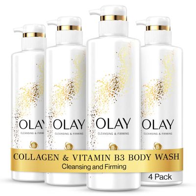 Olay Body Wash Cleansing &amp; Firming for Women with Collagen and Vitamin B3, 20 fl oz (Pack of 4)
