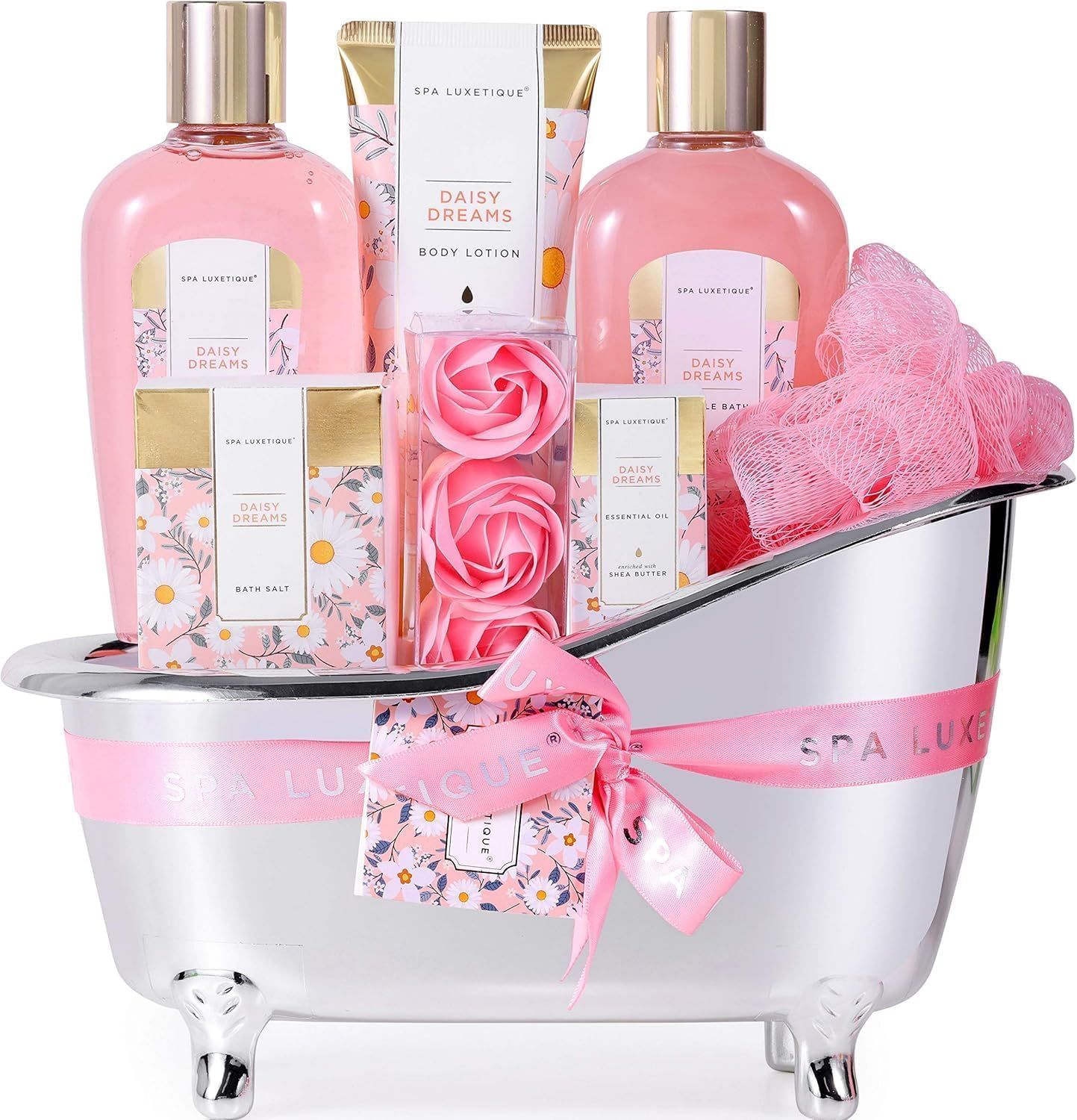 Self Care Gifts for Women, Bath and Body Gift Set, 8pcs Daisy Gift Baskets for Women with Bubble Bath, Lotion, Spa Gift for Women, Christmas Gifts for Women