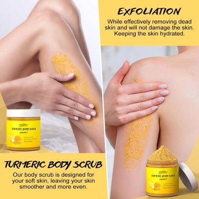 POP MODERN.C Turmeric and Vitamin C Body Scrub Remove Dead Skin Improve Dark Spots Acne Natural Organic Exfoliating Deep Cleansing Exfoliator for Body Butt Bikini Area Body Care with Loofah