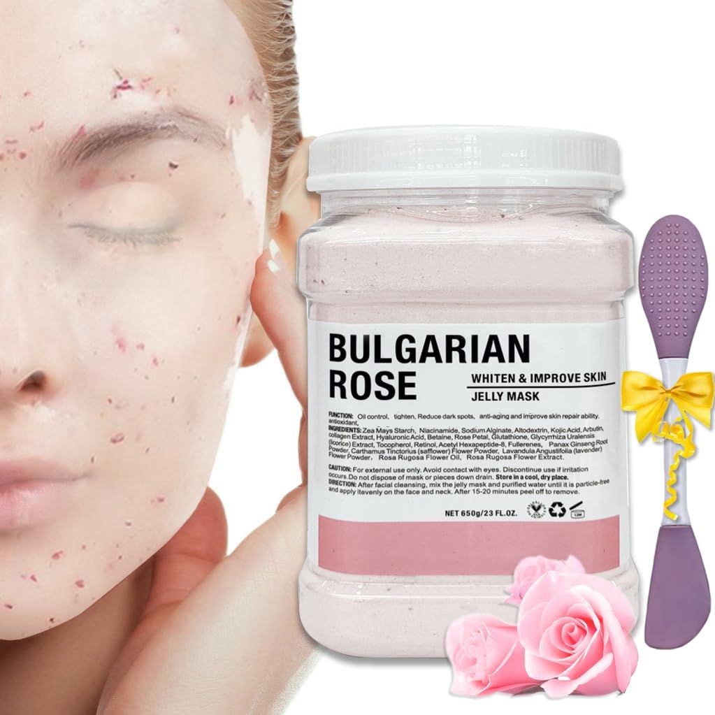 Ouhans Jelly Mask Powder for Facials Care,Rose Petals Gel Jelly Face Mask,Professional Peel off Rubber Mask,Hydrating Jelly Mask,DIY Spa Mask with Double-ended Silicone Brush,23 Fl Oz