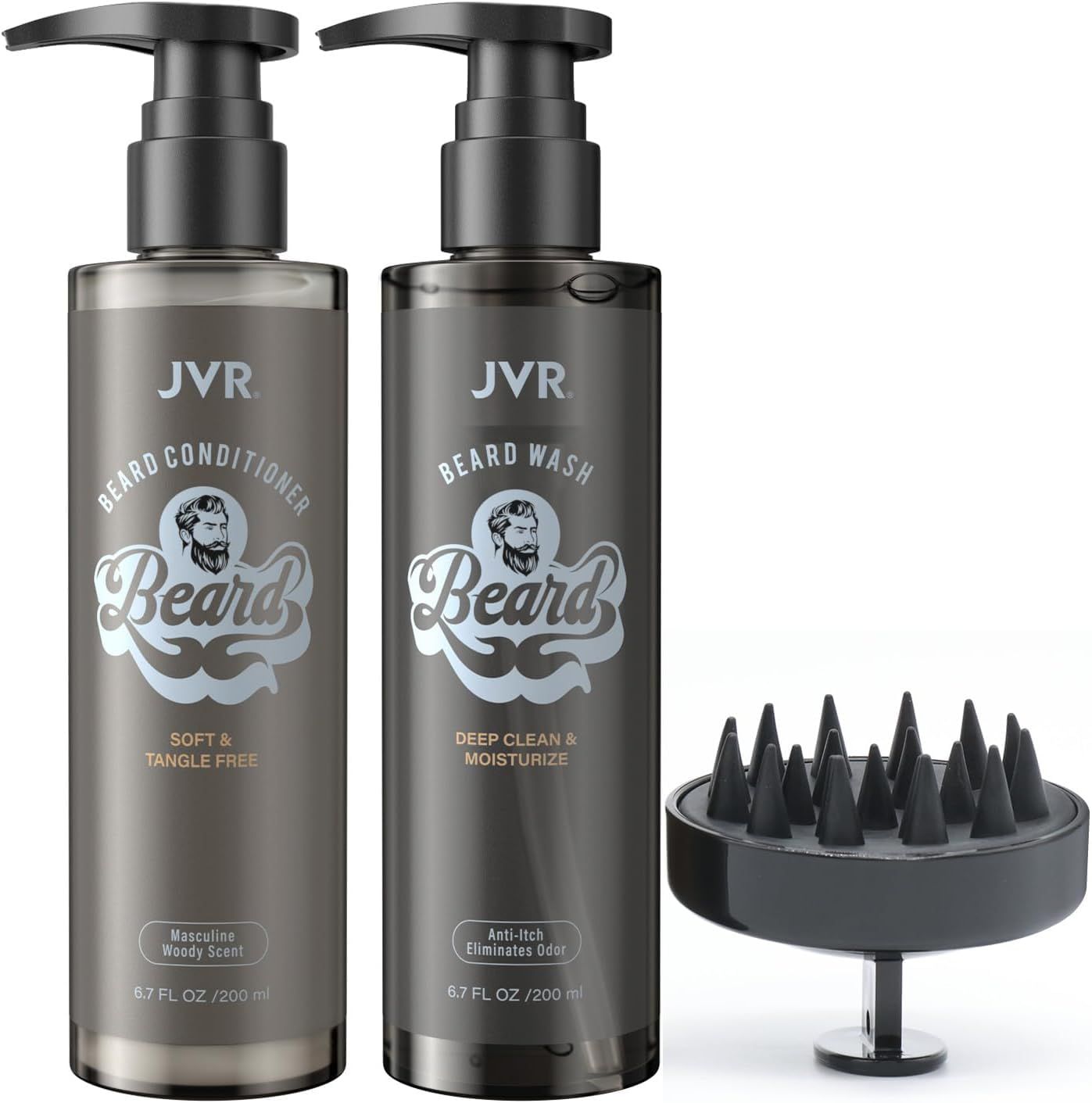 JVR Beard Wash and Beard Conditioner for Men, Beard Shampoo Cleanse and Reduces Frizz, Soften &amp; Strengthens, Organic with Coconut, Aloe, Provides Shine for Dry &amp; Coarse Beards, Beard Care (6.7oz)