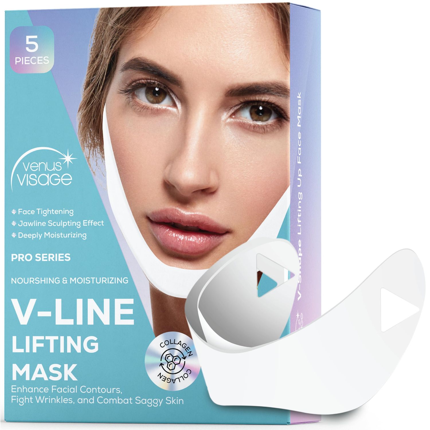 VENUS VISAGE V Line Lifting Mask - Invisible Face Strap, Chin Up Mask, Face Lifting Effect Belt Neck Tape lift for jawline firming and Tightening Contour (5 Count (Pack of 1))