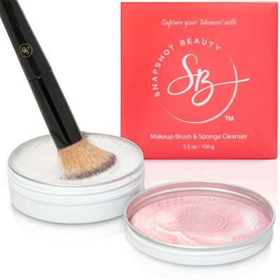 SNAPSHOT BEAUTY Professional Makeup Brush Cleaner Set - LARGE 3.5 ounce size - Vegan &amp; Cruelty Free Make Up Brush Cleanser Includes Pink Silicone Makeup Brush Cleaner Mat - for Brushes &amp; Sponges