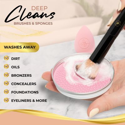 SNAPSHOT BEAUTY Professional Makeup Brush Cleaner Set - LARGE 3.5 ounce size - Vegan & Cruelty Free Make Up Brush Cleanser Includes Pink Silicone Makeup Brush Cleaner Mat - for Brushes & Sponges