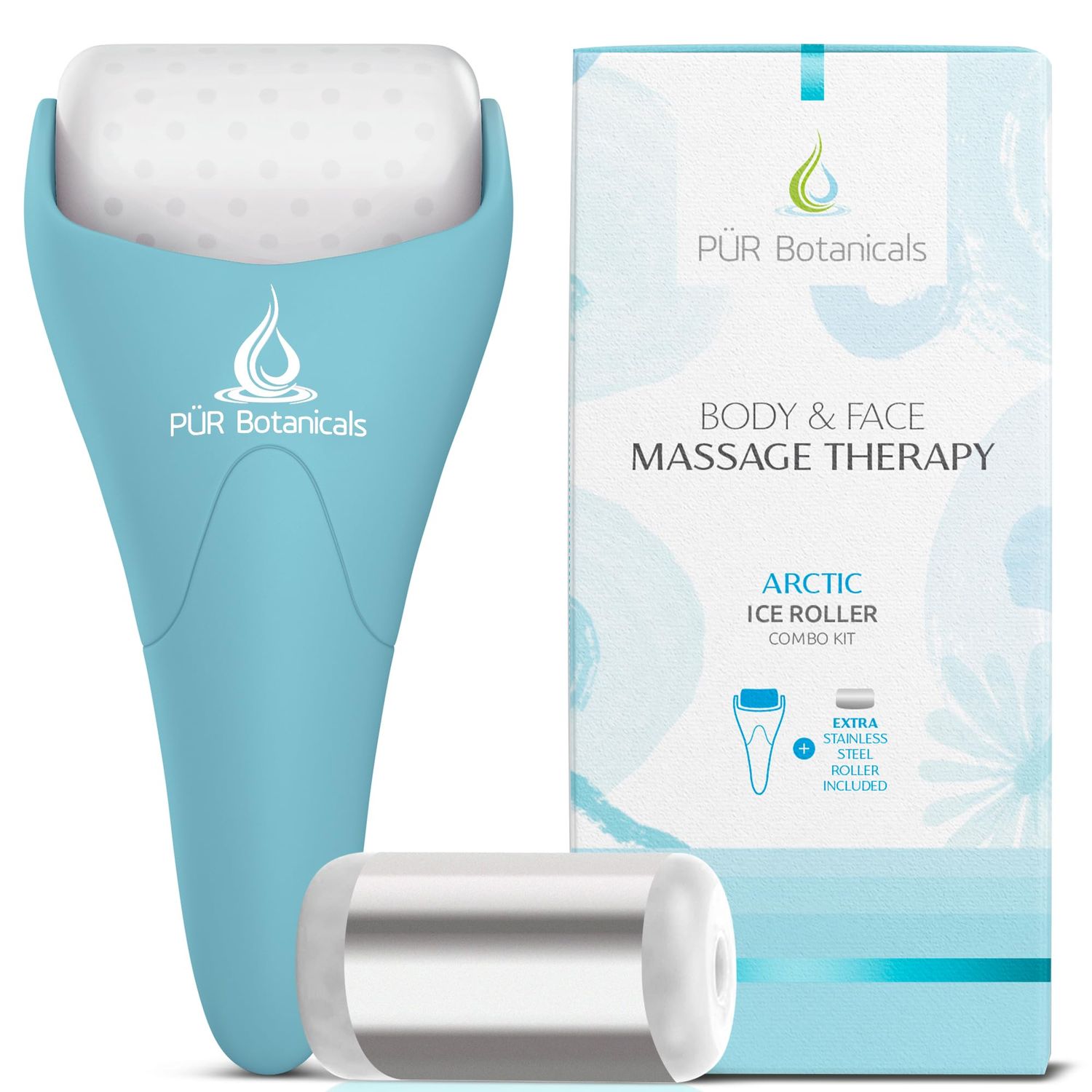 PUR Botanicals - Arctic 2-in-1 Set Cryotherapy Ice Roller for Face Wrinkles Massager - Skin Care Tool for Puffiness - Cooling Ice Facial Eye Skin Roller - Reduce Puffiness and Relief Migraine Pain