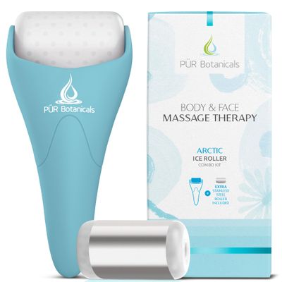 PUR Botanicals - Arctic 2-in-1 Set Cryotherapy Ice Roller for Face Wrinkles Massager - Skin Care Tool for Puffiness - Cooling Ice Facial Eye Skin Roller - Reduce Puffiness and Relief Migraine Pain