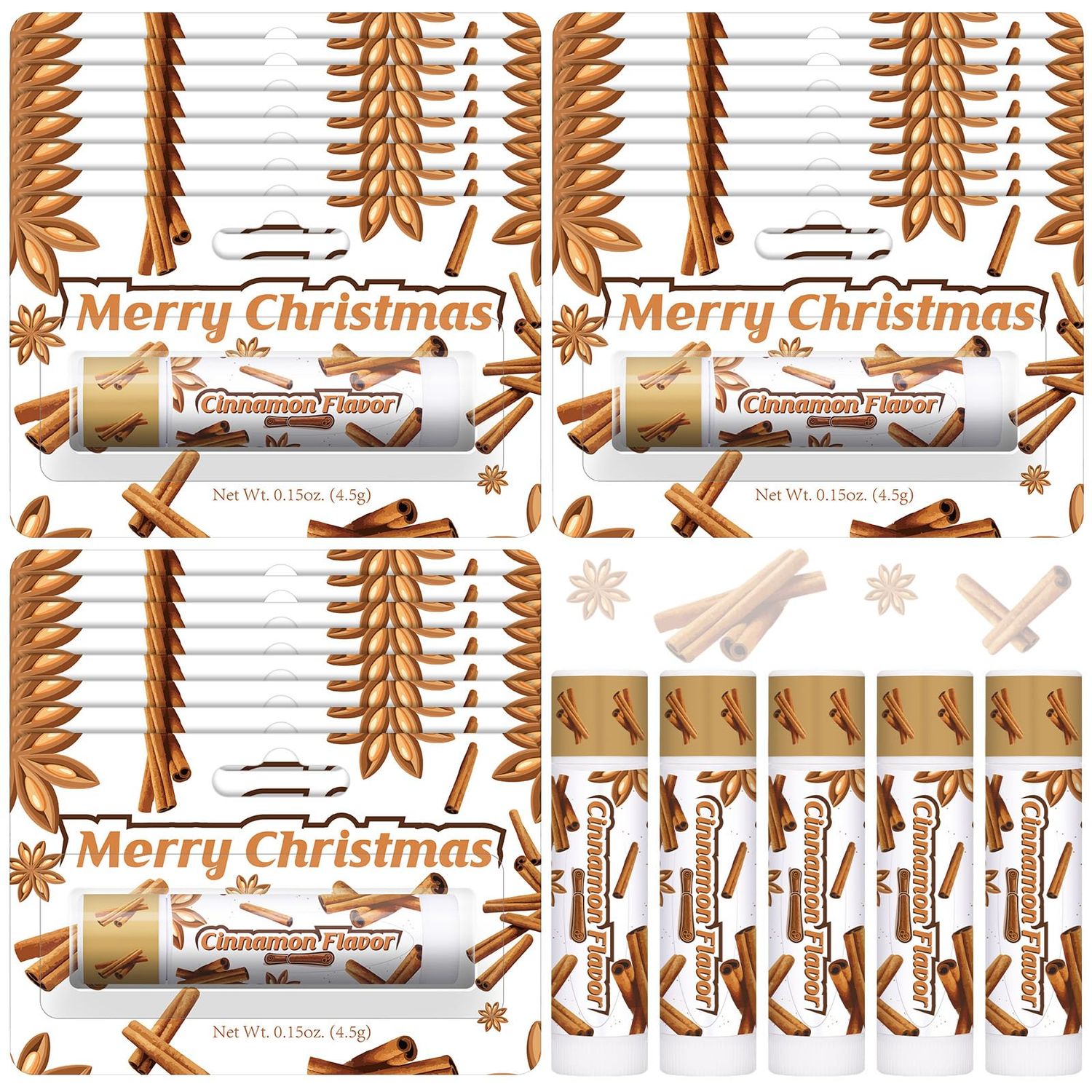 Sacubee 25 Pack Christmas Cinnamon Flavor Lip Balms Gifts Bulk Christmas Party Gifts Stocking Stuffers Small Thank You Appreciation Gifts for Women Men Staff Coworkers Employee Homeless