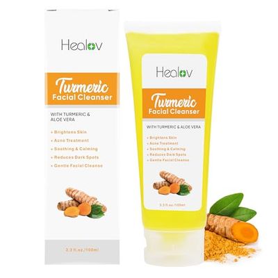 Turmeric Face Wash, Turmeric Clear Skin Liquid Soap - 100% Natural Anti Aging Exfoliating Turmeric Facial Cleanser for Spots, Age Spots, Sun Damage, Discoloration - Turmeric Soap Skin Detox Treatment