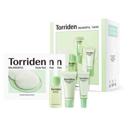 Torriden BALANCEFUL Cica Trial Kit, 5D Cica Infused Daily Skincare Kit - 4 Step Regimen with Cleansing Gel, Toner Pad, Serum, and Cream | Korean Skin Care Set