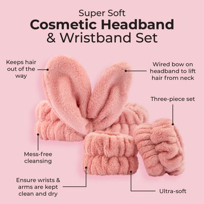 MCoBeauty Super Soft Cosmetic Headband &amp; Wristband Set, Ultimate for Self-care, for your Makesup and Skincare Routine