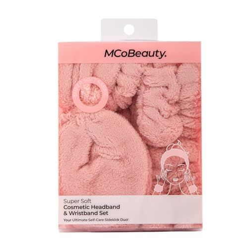 MCoBeauty Super Soft Cosmetic Headband &amp; Wristband Set, Ultimate for Self-care, for your Makesup and Skincare Routine