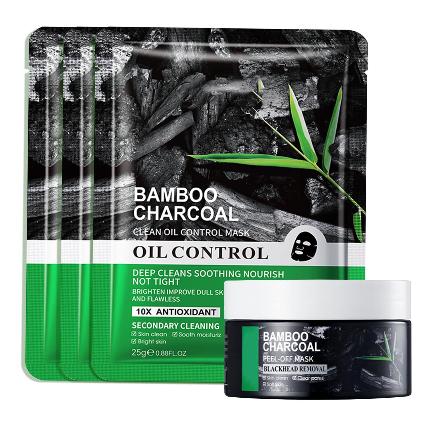 XMXueMei Blackhead Remover Face Mask SkinCare Set,Deep Cleansing Long Lasting Hydrating Charcoal Peel Off Facial Sheet Masks Skin Care Set with 3 Moisturizing Oil Control Charcoal Face Masks4PCS