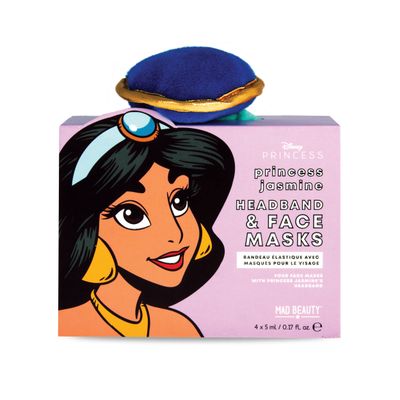 MAD Beauty Disney Princess Jasmine Cosmetic Sheet Face Mask and Headband Set | 4 Face Masks and One Washable Headband | Skincare Gifts for Women and Adults