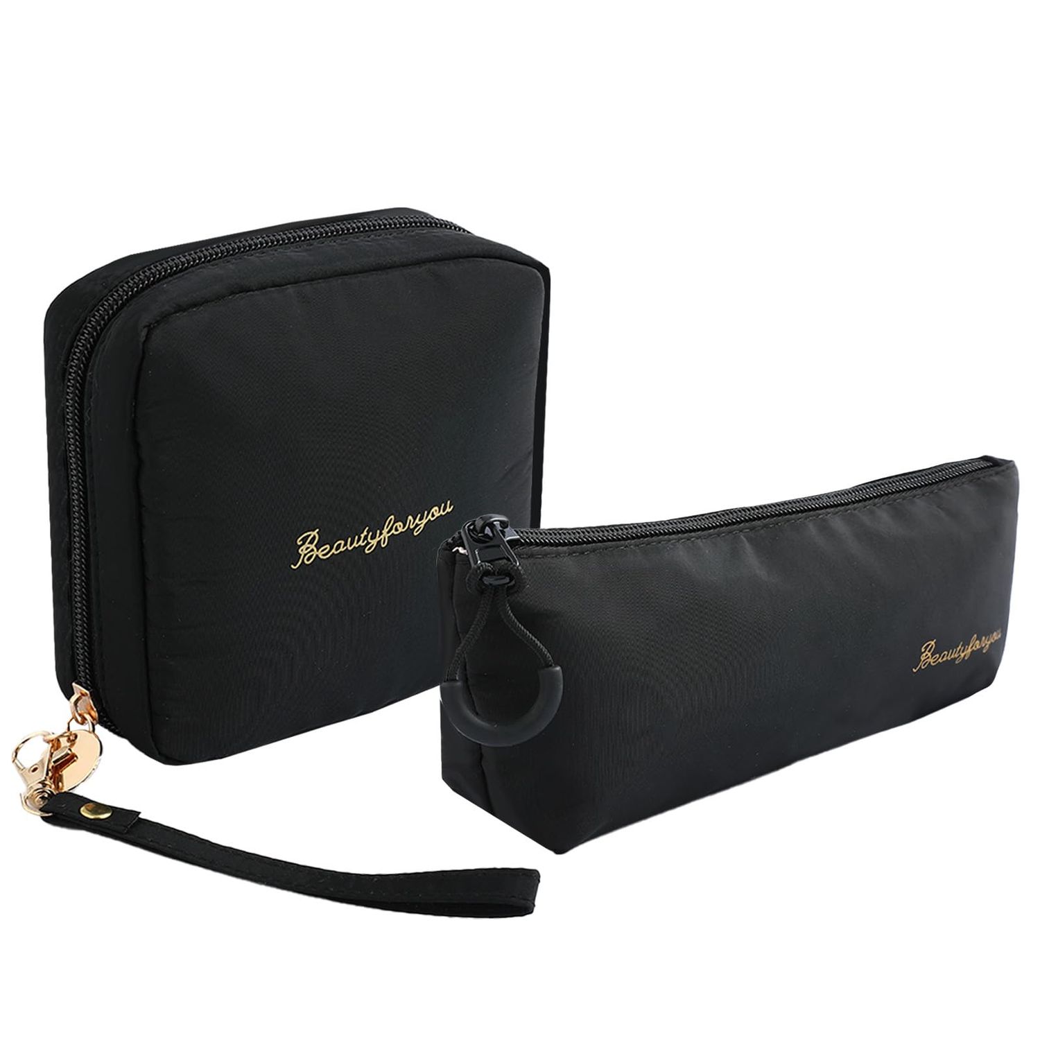LYDZTION 2 Pieces Makeup Bag for Women Travel Storage Bag, Small Makeup Bag for Purse Travel Essential Cosmetic Bag Toiletry Bag Makeup Brush Bag Skincare Organizer Bag with Zipper Closure,Black