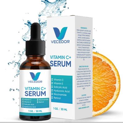 Pure Vitamin C Face Serum with Hyaluronic Acid Centella Asiatica Anti-Aging Vitamin E Brightening Hydration Dark Spot Removal Skin care for Women Men Daily Use Collagen Booster Fast Absorbing