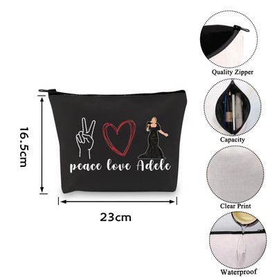 VAMSII Female Singer Gift Peace Love A-D Makeup Bag Gift Singer Fans Gift Songwriter Gift (BLK-P L Adele)