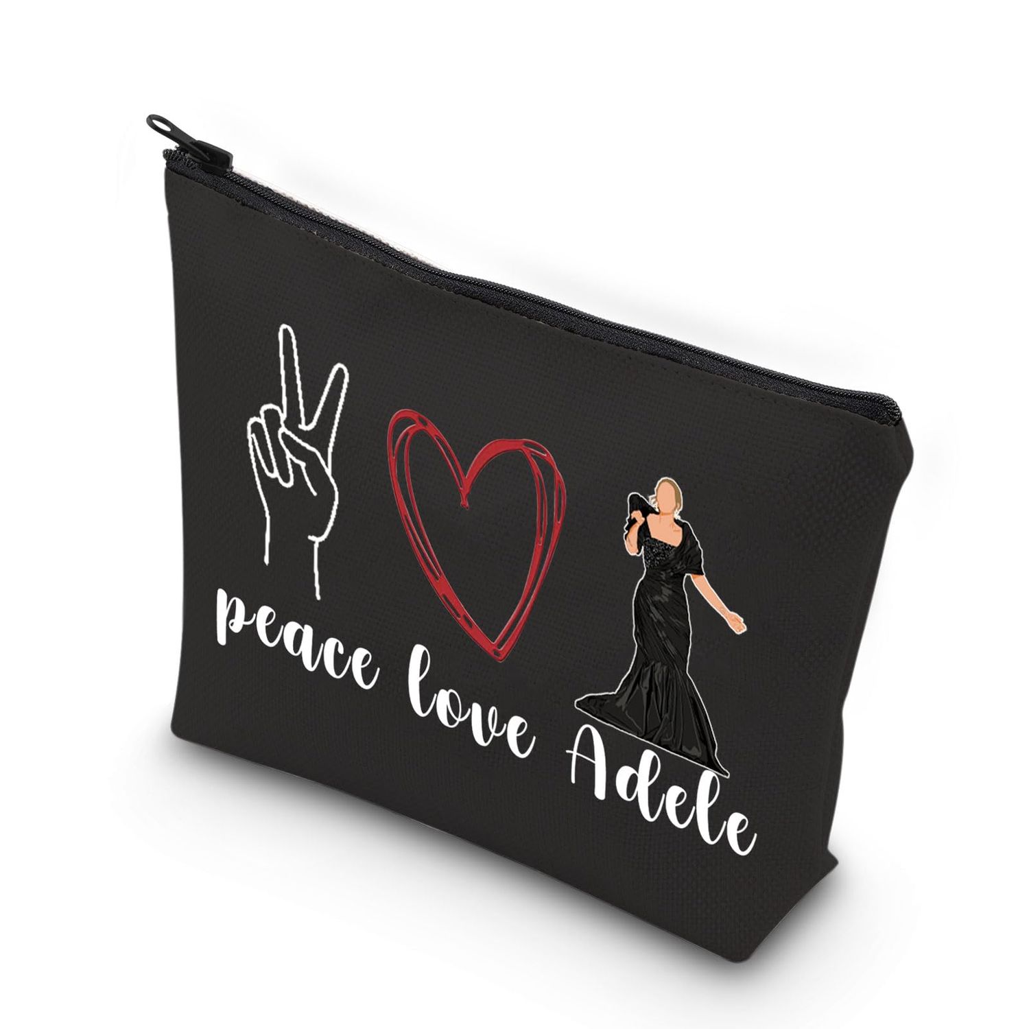 VAMSII Female Singer Gift Peace Love A-D Makeup Bag Gift Singer Fans Gift Songwriter Gift (BLK-P L Adele)