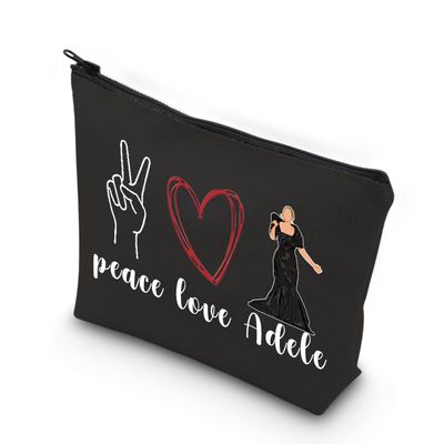 VAMSII Female Singer Gift Peace Love A-D Makeup Bag Gift Singer Fans Gift Songwriter Gift (BLK-P L Adele)