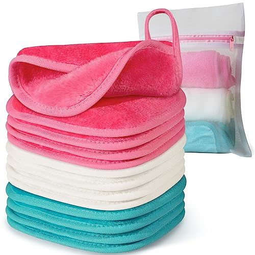 Makeup Remover Cloth, 6&quot; x 6&quot; Make Up Towels Reusable Face Cloth for Washing Face, Makeup Remover Pads Microfiber Face Washcloth with Mesh Bag, Just Water, 12 Pack