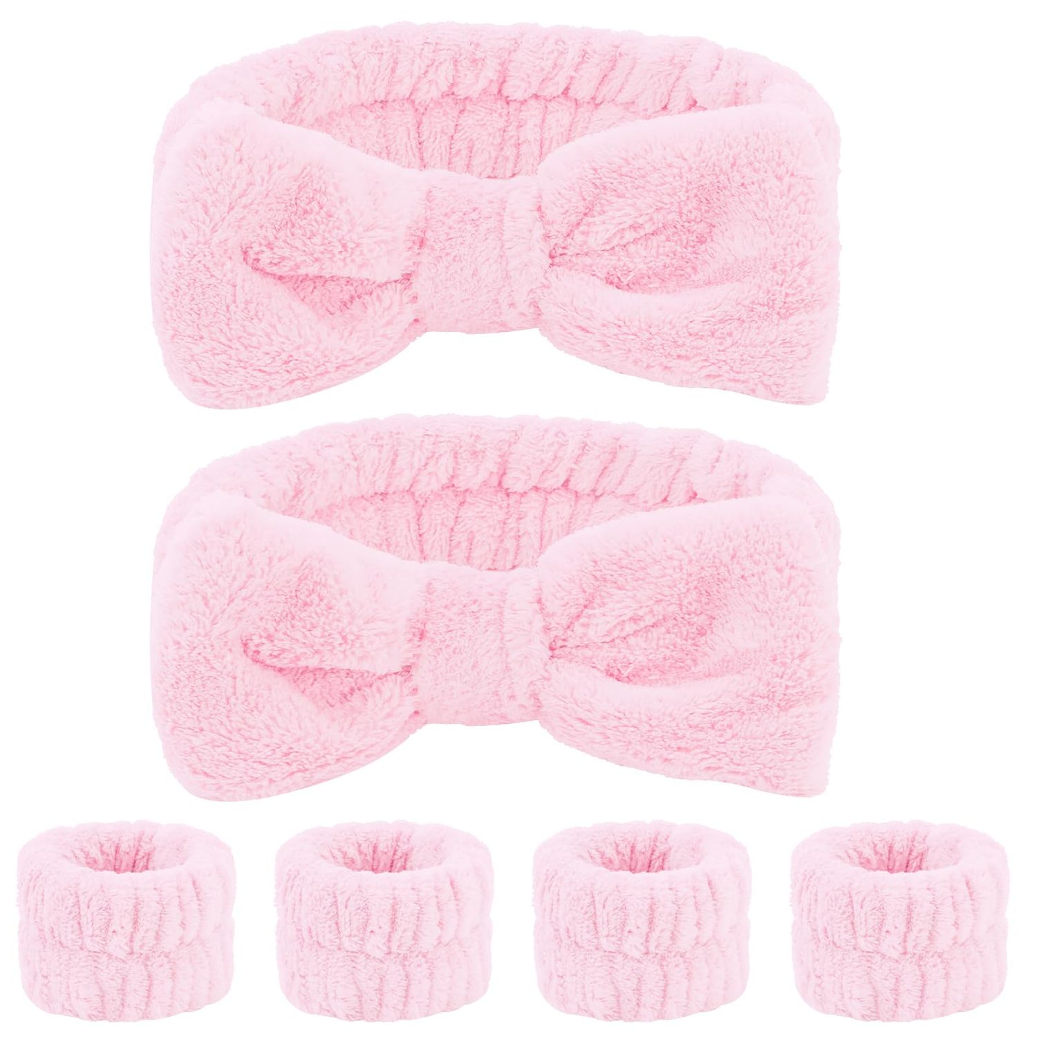 Ondder Pink Spa Headband and Wristband Set Makeup Spa Headband for Washing Face Skin Care Headbands Face Wash Hair Headband Make Up Head Bands Spa Party Favors Hair Accessories for Women Girls