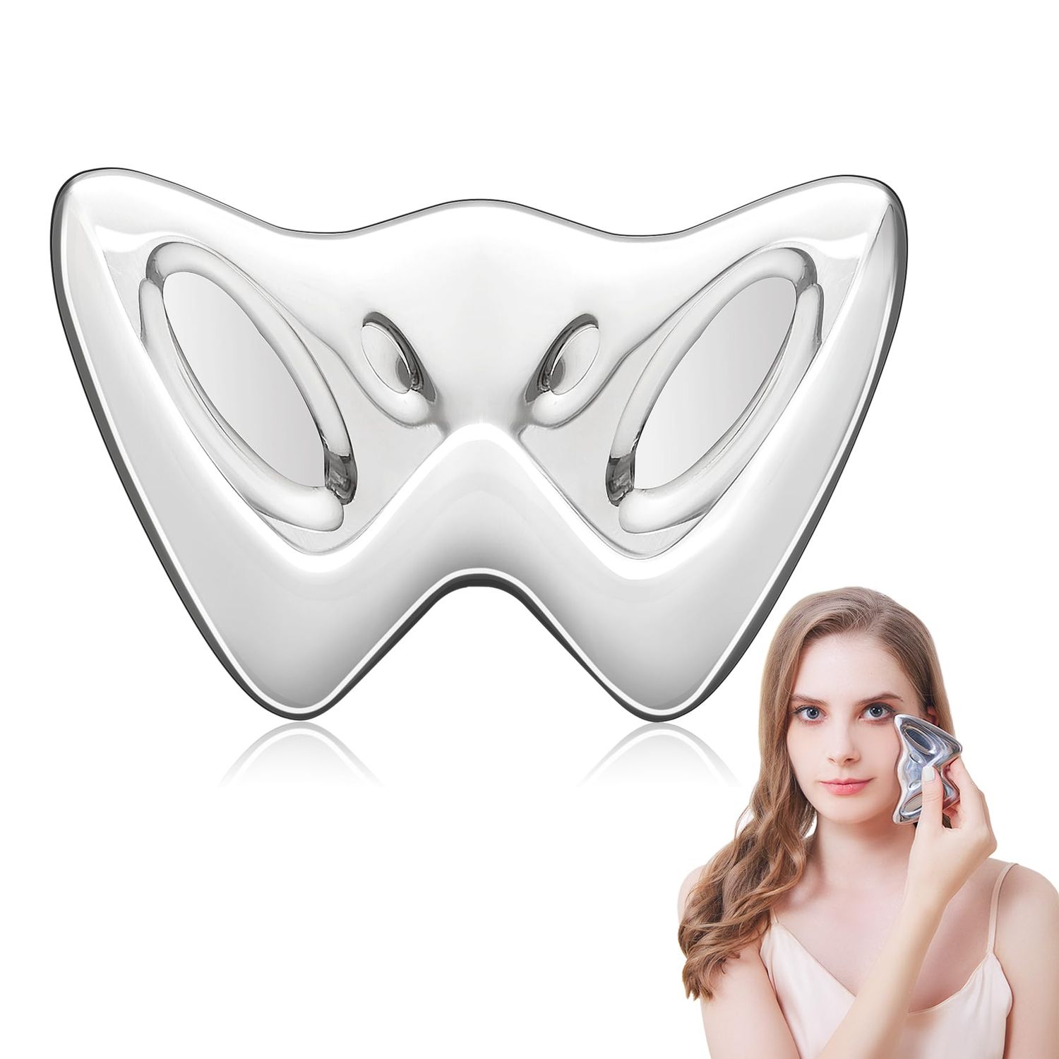 Moikiwi Gua Sha Cooling Facial Tool, Stainless Steel Massage Tool, Scraper Tool for Soft Tissue Physical Therapy Stuff, Guasha Beauty Tool for Body Eyes Neck