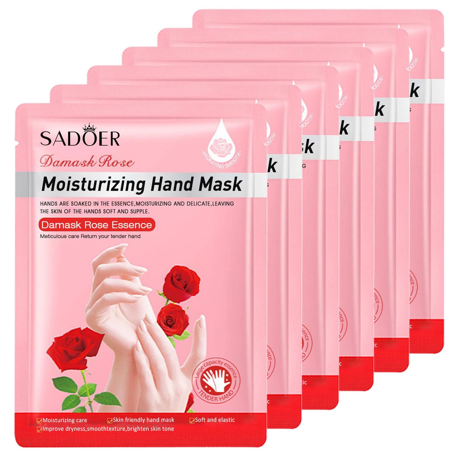 Permotary 6 Pack Moisturizing Hand Peel Mask Gloves, Hand Mask Natural Collagen Spa Gloves Moisture Enhancing Gloves for Dry Hands, Repair Rough Damage Skin for Women &amp; Men (Rose)