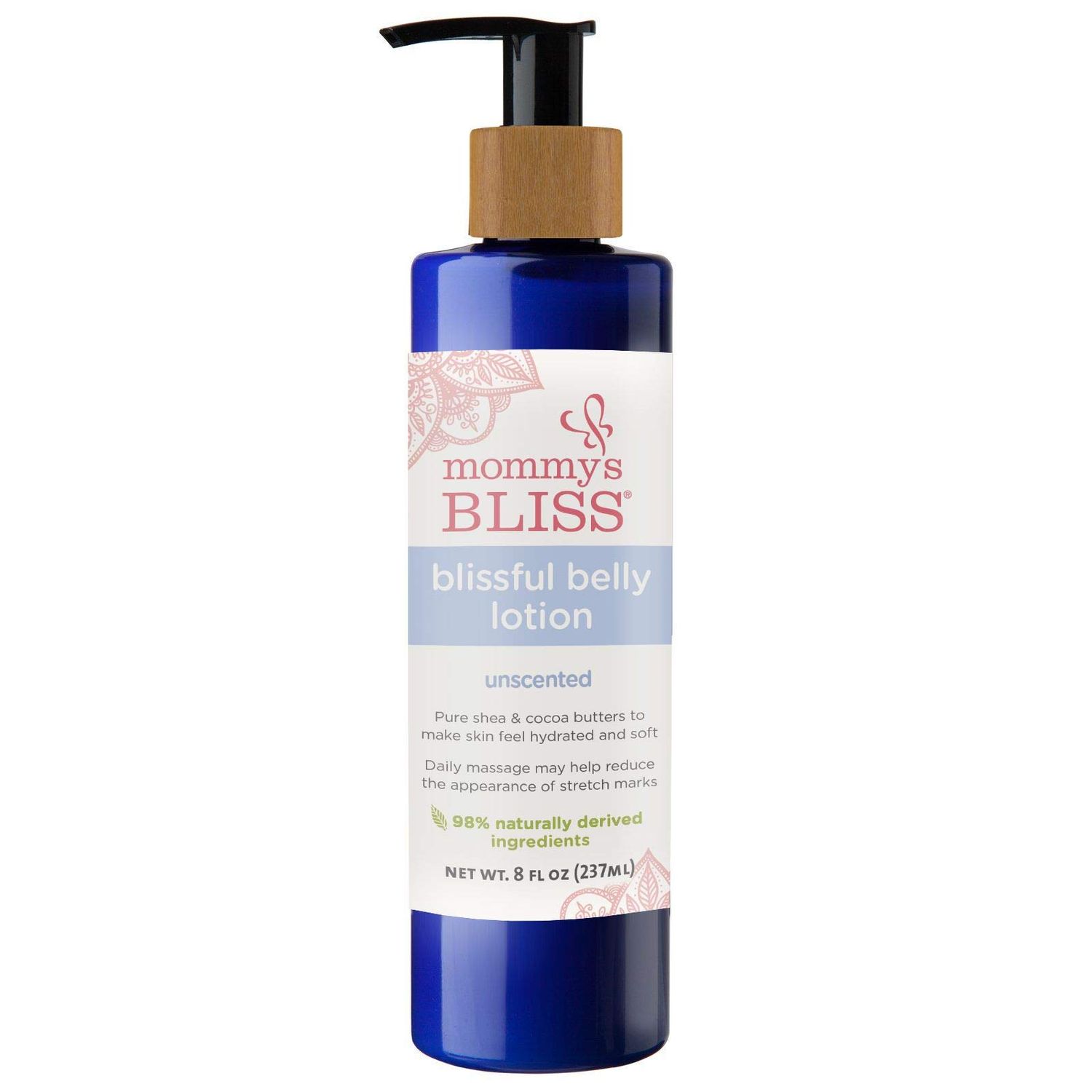 Mommy&#39;s Bliss Belly Lotion: For Hydrated, Resilient, &amp; Elastic Skin During Pregnancy, Reduce Stretch Mark Appearance with Cocoa Butter, Vitamin E, Aloe, &amp; Natural Oils, Unscented, 8 Fl Oz