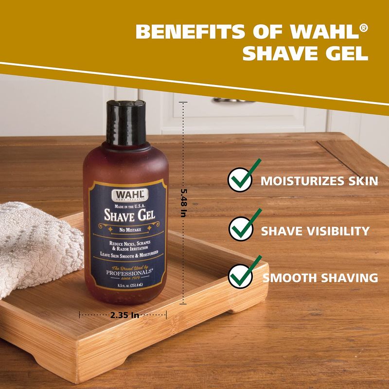 Wahl Shave Gel for a Clean, Close, Comfortable Shave. Easy to See Edging with the Clear Gel, Easily Clean the Razor and Soften Beard and Skin. Reduce Knicks, Scrapes, &amp; Irritation - 8.5 Oz - 805609A