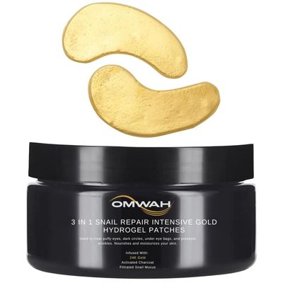 OMWAH Under Eye Mask for Face, Dark Circles and Puffiness, Beauty &amp; Personal Care with Snail Mucin 24K Gold and Activated Charcoal Hydrogel Patches - 60 PCS (30 Pairs) (60 PCS)