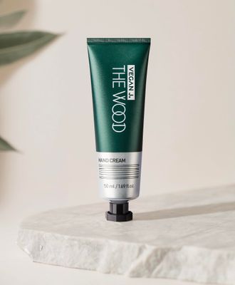 Vegan J. The Wood Hand Cream | Deep Hydration with Shea Butter | Fast-Absorbing, Non-Sticky, Vegan &amp; Cruelty-Free Hand Care with Woody Amber Green Scent (1.69 fl.oz.)