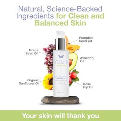 YOUN Beauty Makeup Removing Cleansing Oil by Holistic Plastic Surgeon Dr. Anthony Youn | Hydrating Oil Cleanser for Face with Grape Seed Oil, Sunflower Oil &amp; Rose Hip Oil - For All Skin Types, 120 ml