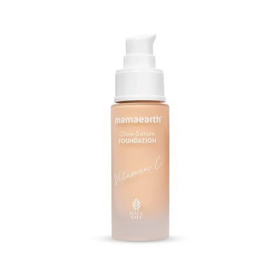 Mamaearth Glow Serum Foundation - 01 Ivory Glow Shade | with Vitamin C &amp; Turmeric | Up to 12 Hour Buildable Coverage | Waterproof &amp; Lightweight | 1.01 Fl Oz (30ml)