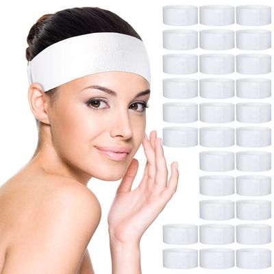 Waydress 140 Pieces Disposable Spa Facial Headbands with Convenient Closure, White Stretch Facial Headwraps Soft Skin Care Hair Band for Women Salons