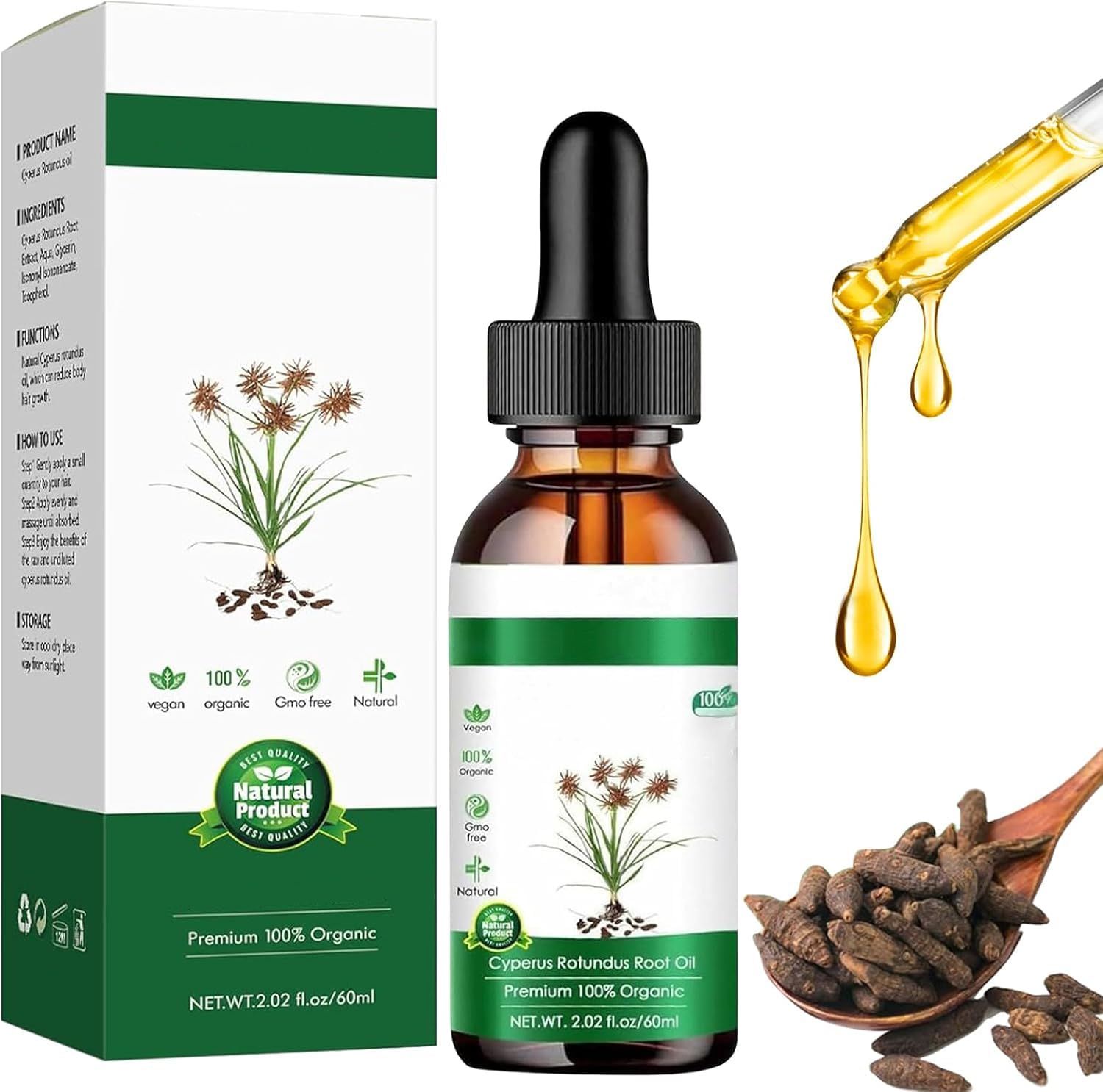 Lioatyo Cyperus Hair Removal Oil, 100% Natural Cyperus Oil, Cyperus Oil for Hair Removal, Reducing Body Hair Growth, Smooths Skin, Moisturizes and Soothes, Suitable for All Skin Types
