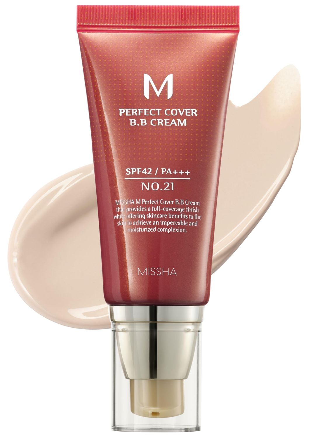 MISSHA M Perfect Cover BB Cream No.21 Light Beige for Bright Skin SPF 42 PA +++ 1.69 Fl Oz - Tinted Moisturizer for face with SPF