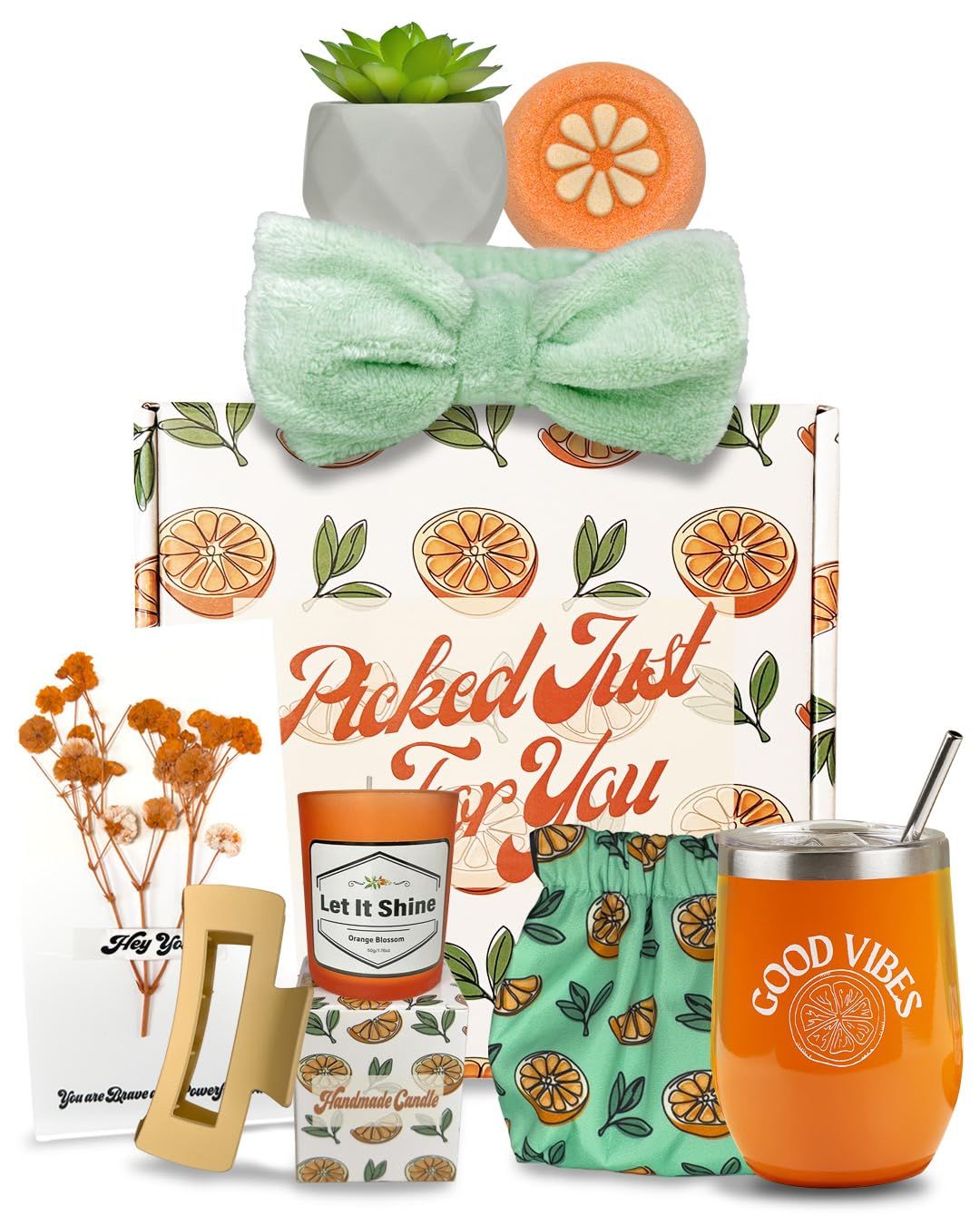 Sunny&amp;Wise Orange Themed Gift Baskets for Women, Self Care Gifts for Women, Care Package for Women, Relaxing Gifts for Women, Gift Box for Women