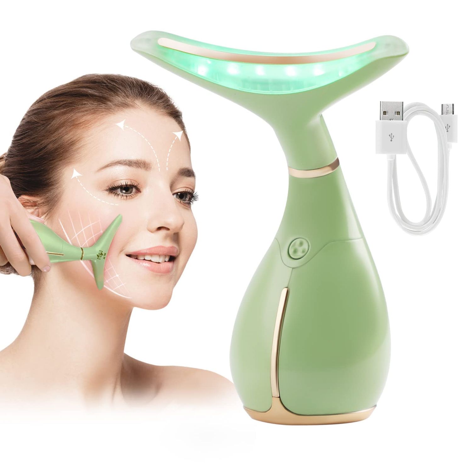 Ms.W Facial Massager for Women, Portable Facial Massager for Skin Care, Electric Facial Massage Kit, 45  5 Heating and 3 Massage Modes-* (Green)