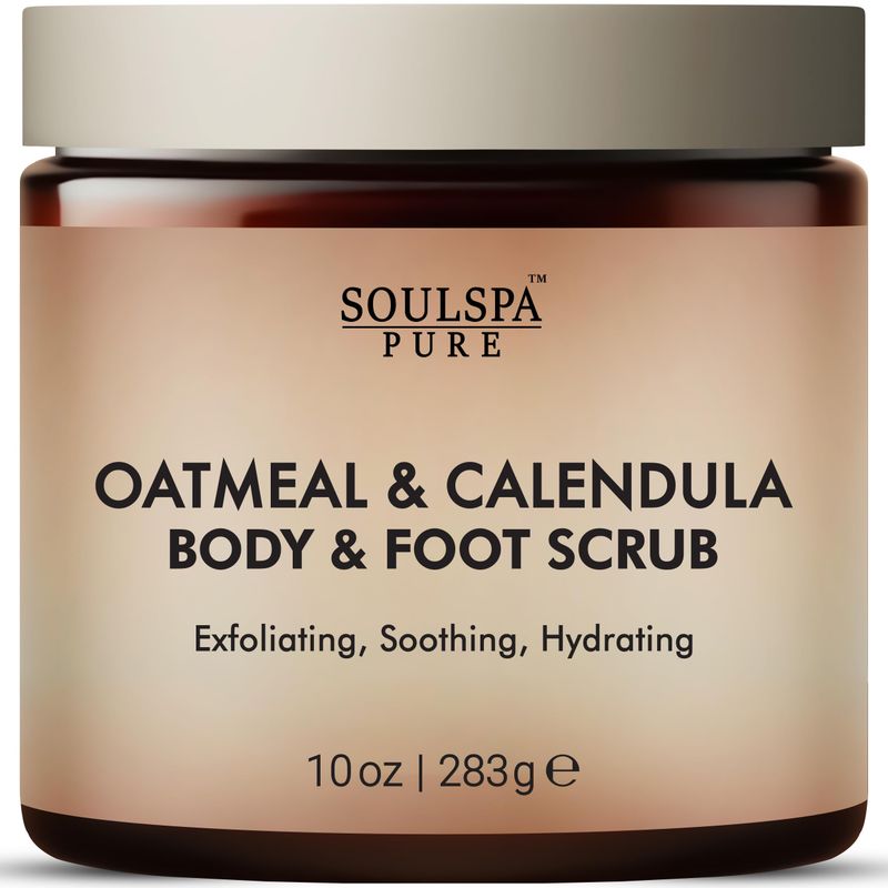 SOULSPA PURE Oatmeal &amp; Calendula Body &amp; Foot Scrub - Soothing &amp; Hydrating Exfoliating Body Scrub for Sensitive and All Skin Types, 10 oz
