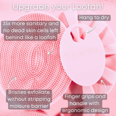LiquiLinks Body Buffer - Bathing &amp; Washing Silicone Loofah - Spa Accessory - Essential Skincare Tool for Teen Girls Blush Pink