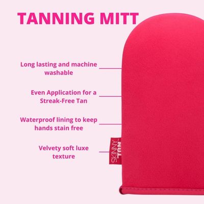 Skinny Tan Pink Velvet Tanning Mitt - Velvety Soft Luxe Texture - Waterproof Lining to Keep Hands Stain Free - Smooth for Flawless Finish - Long-Lasting and Machine Washable - 1 pc Applicator