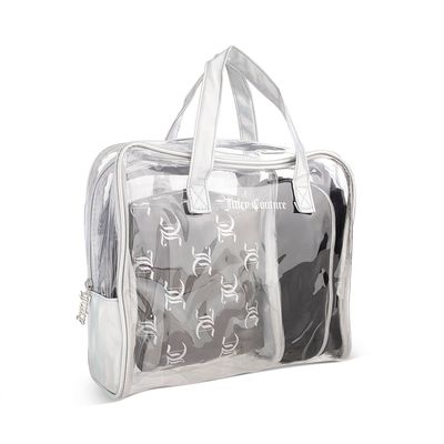 Juicy Couture Women&#39;s Cosmetics Bag - Travel Makeup and Toiletries Train Case Nested Bag Set, Black and Silver